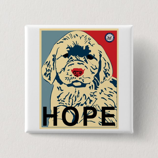 Chapa Cuadrada primer perrito de obama - esperanza (Anverso)