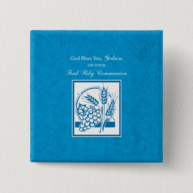 Chapa Cuadrada Primera comunión de Godson, Trigo, Uvas Azules (Anverso)