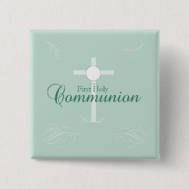 Chapa Cuadrada Primera comunión sagrada, guión en verde suave