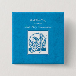 Chapa Cuadrada Primera comunión, trigo, uvas azul
