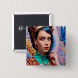 Chapa Cuadrada Princesa con traje azul turquesa decorativo