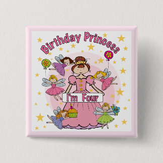 Chapa Cuadrada Princesa I del cumpleaños es cuatro camisetas y