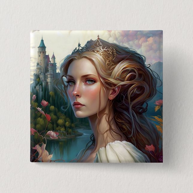 Chapa Cuadrada Princess Castle Fantasy Art (Anverso)