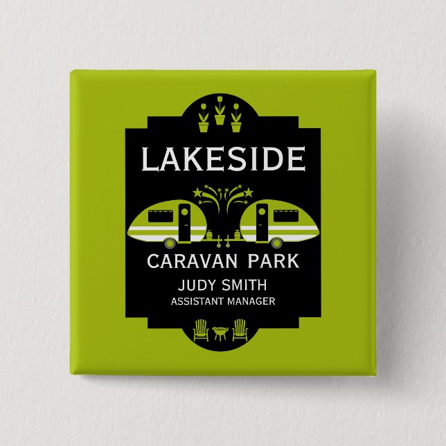 Chapa Cuadrada Promoción del camping de caravanas (Anverso)