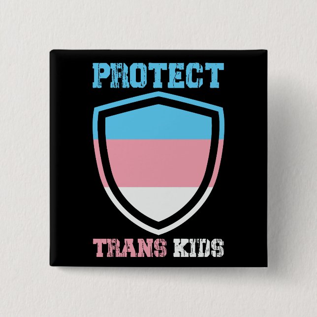 Chapa Cuadrada Proteger a los niños trans (Anverso)