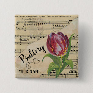 Chapa Cuadrada Psaltery Tulip Vintage Sheet Music Personalizado