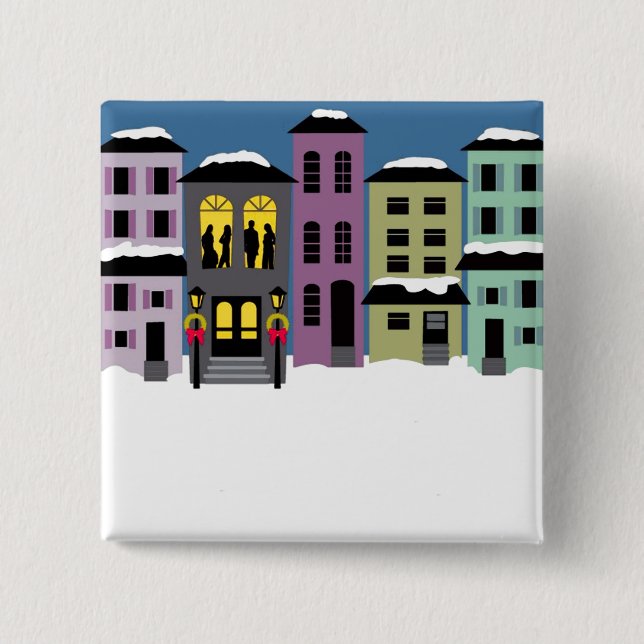 Chapa Cuadrada Pueblo Navidad ~ Botones (Anverso)