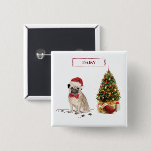 Chapa Cuadrada Pug graciosos Navidades perro con árbol