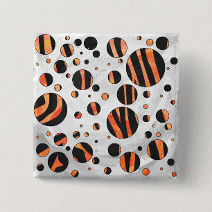 Chapa Cuadrada Puntos de polka negro y Naranja de cebra