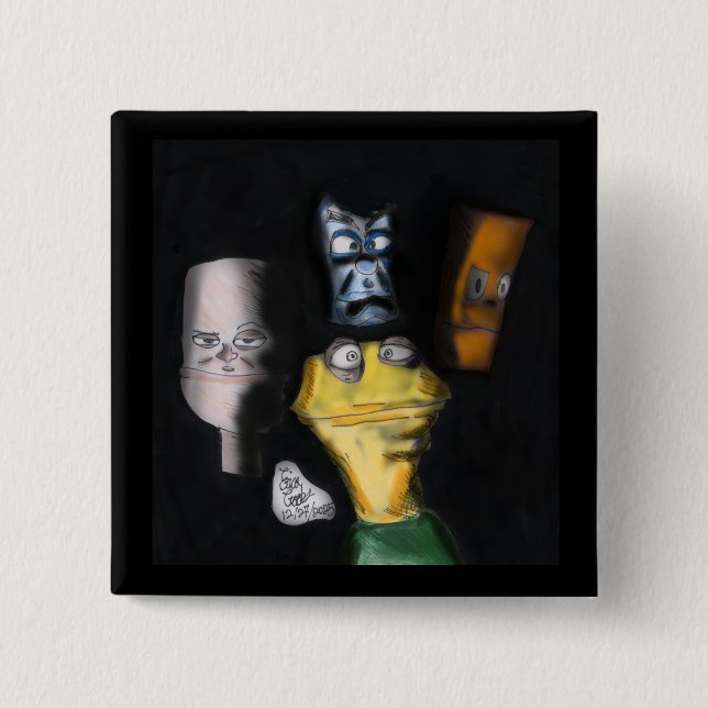 Chapa Cuadrada Puppets in the dark ( Erica Crooks puppet art ) (Anverso)