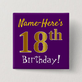 Chapa Cuadrada Purple, Faux Gold 18th Birthday, con nombre person