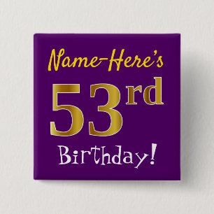 Chapa Cuadrada Purple, Faux Gold 53rd Birthday, With Custom Name