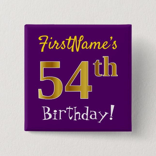 Chapa Cuadrada Purple, Faux Gold 54th Birthday, con nombre person (Anverso)