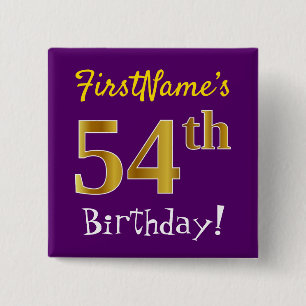 Chapa Cuadrada Purple, Faux Gold 54th Birthday, con nombre person