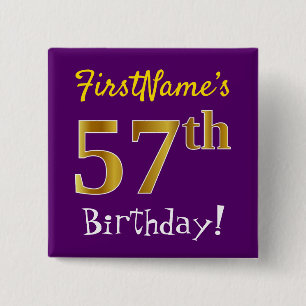 Chapa Cuadrada Purple, Faux Gold 57th Birthday, con nombre person