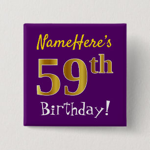 Chapa Cuadrada Purple, Faux Gold 59th Birthday, con nombre person