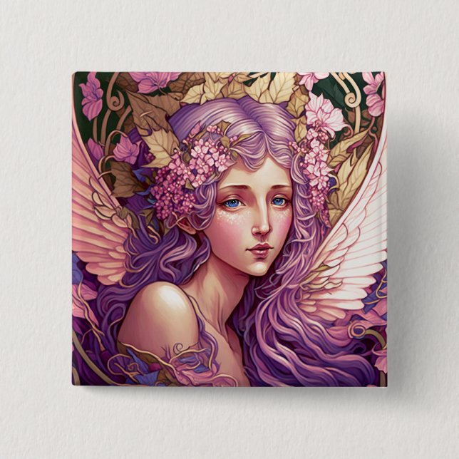 Chapa Cuadrada Purple Hair Fairy Angel Fantasy Art (Anverso)