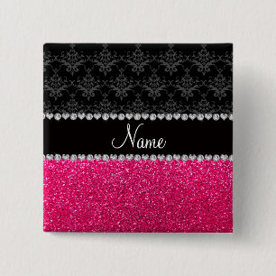 Chapa Cuadrada Purpurina negro conocido personalizado del rosa