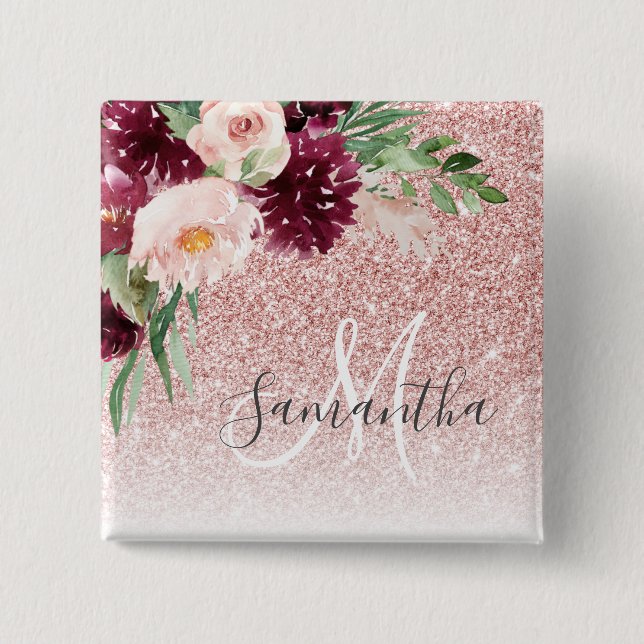 Chapa Cuadrada Purpurina rosado moderno y espuma de flores con no (Anverso)