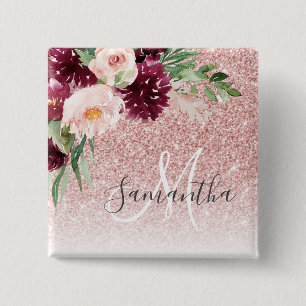 Chapa Cuadrada Purpurina rosado moderno y espuma de flores con no
