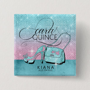 Chapa Cuadrada Purpurina y brillantes Quinceanera V2 Verde azulad