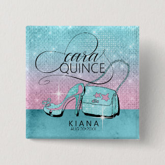 Chapa Cuadrada Purpurina y brillantes Quinceanera V2 Verde azulad