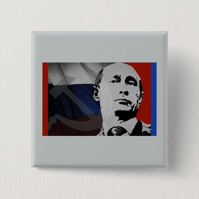 Chapa Cuadrada Putin con la bandera rusa (Anverso)