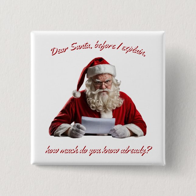 Chapa Cuadrada Querido Santa. Funny Santa Claus, feriado de Navid (Anverso)