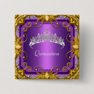 Chapa Cuadrada Quinceañera Cumpleaños 15 Años Tiara Morado