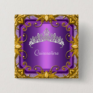 Chapa Cuadrada Quinceañera Cumpleaños 15 Años Tiara Morado