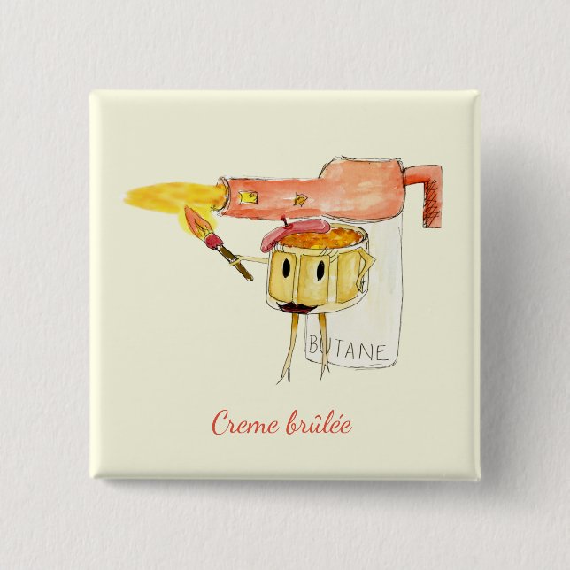 Chapa Cuadrada Quirky Creme Brulee Postre gracioso Personalizado  (Anverso)