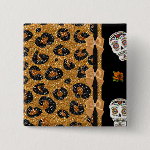 Chapa Cuadrada RAB Rockabilly Oro Estampado de Leopardo Calaveras