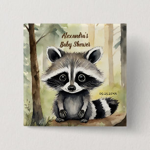 Chapa Cuadrada Raccoon Sexo Neutral Baby Shower