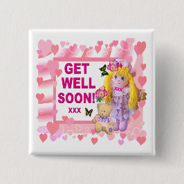 Chapa Cuadrada RAG DOLL & TEDDY Get Well Button