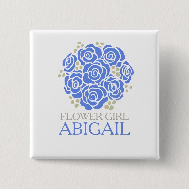 Chapa Cuadrada Ramillete azul del florista nombrado casando el (Anverso)