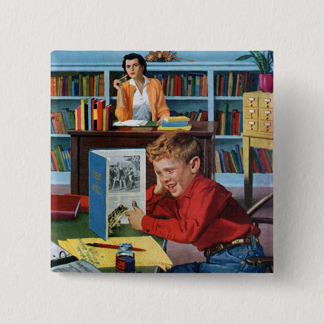 Chapa Cuadrada Rana en la biblioteca (Anverso)