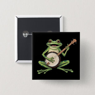 Chapa Cuadrada Rana Retro Tocando Banjo Amantes de la Música de l