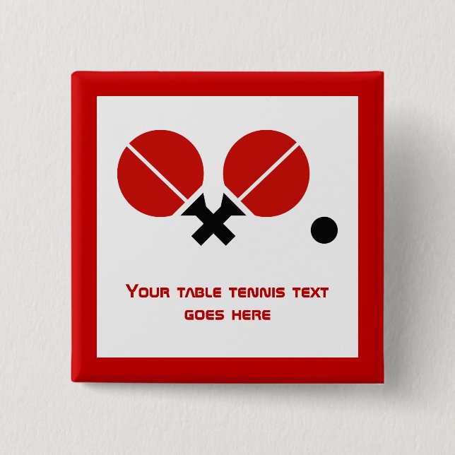 Chapa Cuadrada Raquetas de ping pong de ping pong y pelota negra, (Anverso)