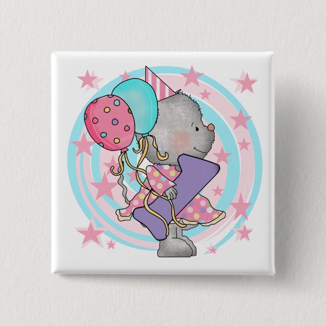 Chapa Cuadrada Ratón Primer cumpleaños camisetas y regalos (Anverso)