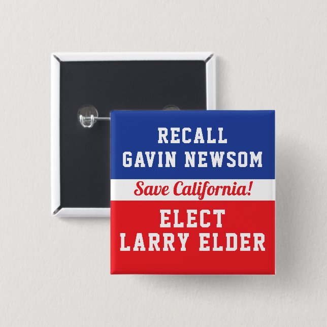 Chapa Cuadrada Recall Newsom Elect Larry Elder Save California (Anverso y reverso)