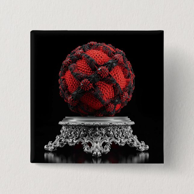 Chapa Cuadrada Red And Black Mandelbrot Sphere On Silver Pedestal (Anverso)