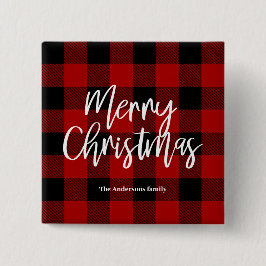 Chapa Cuadrada Red Buffalo Plaid & Merry Christmas|Nombre persona
