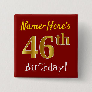 Chapa Cuadrada Red, Faux Gold 46th Birthday, con nombre personali