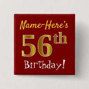 Chapa Cuadrada Red, Faux Gold 56th Birthday, con nombre personali