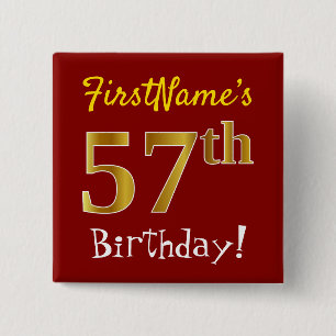 Chapa Cuadrada Red, Faux Gold 57th Birthday, con nombre personali
