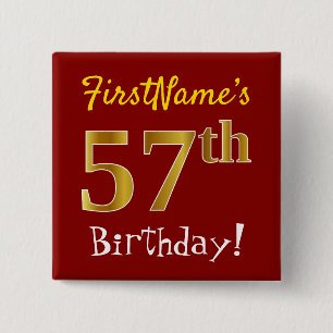 Chapa Cuadrada Red, Faux Gold 57th Birthday, con nombre personali