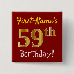 Chapa Cuadrada Red, Faux Gold 59th Birthday, con nombre personali