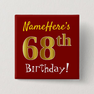 Chapa Cuadrada Red, Faux Gold 68th Birthday, con nombre personali