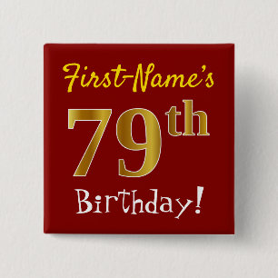 Chapa Cuadrada Red, Faux Gold 79th Birthday, con nombre personali