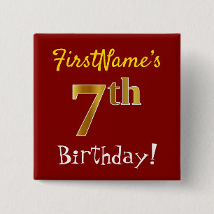 Chapa Cuadrada Red, Faux Gold 7Cumpleaños, Con Nombre Personaliza
